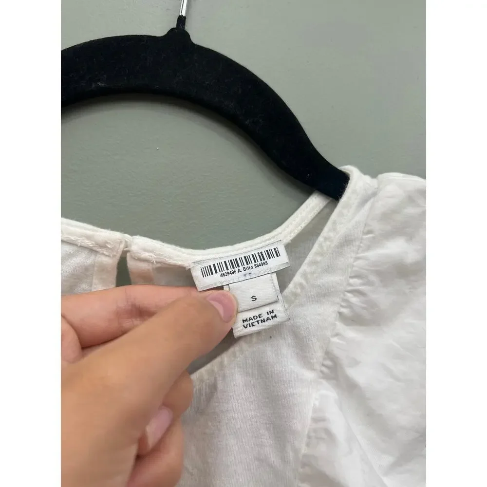 J.Crew Factory White Ruffle Sleeveless Top Small 100% Cotton Feminine Blouse